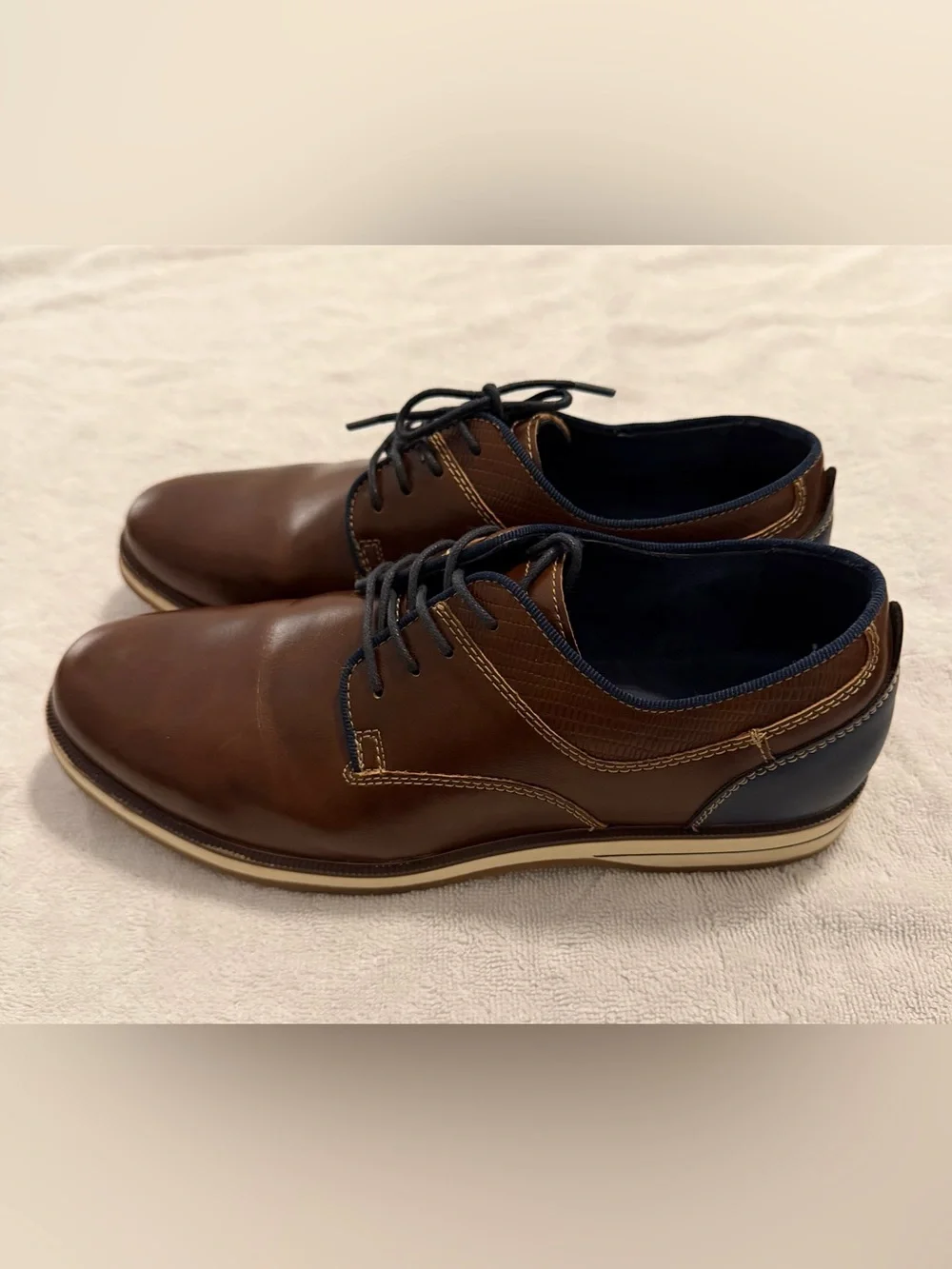 🔥5 for $25 West Harris Boy’s Harrison Brown Navy Blue Oxford Dress Shoes 5M
